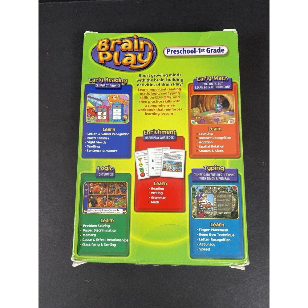 Scholastic Brain Play Preschool-1st Grade PC 4 CD-Rom Math/Reading/Logic/Typing